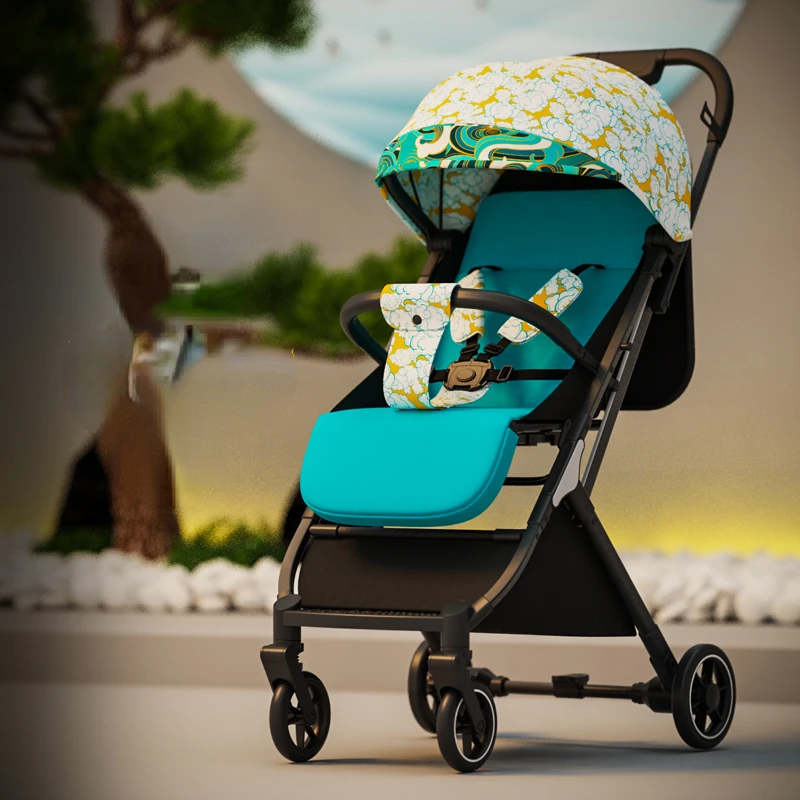 

Can Sit or Lie Down Baby Trolley Portable Folding Bidirectional High Landscape Baby Stroller One Button To Close The Car