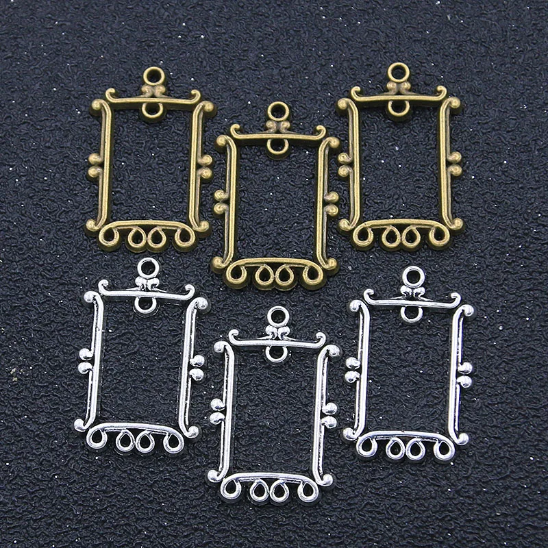 20Pcs 16*25MM 2 Color Zinc Alloy Hollow Rectangle Porous Charm Retro Connectors Linker DIY Jewelry Pendant  Accessorie Material