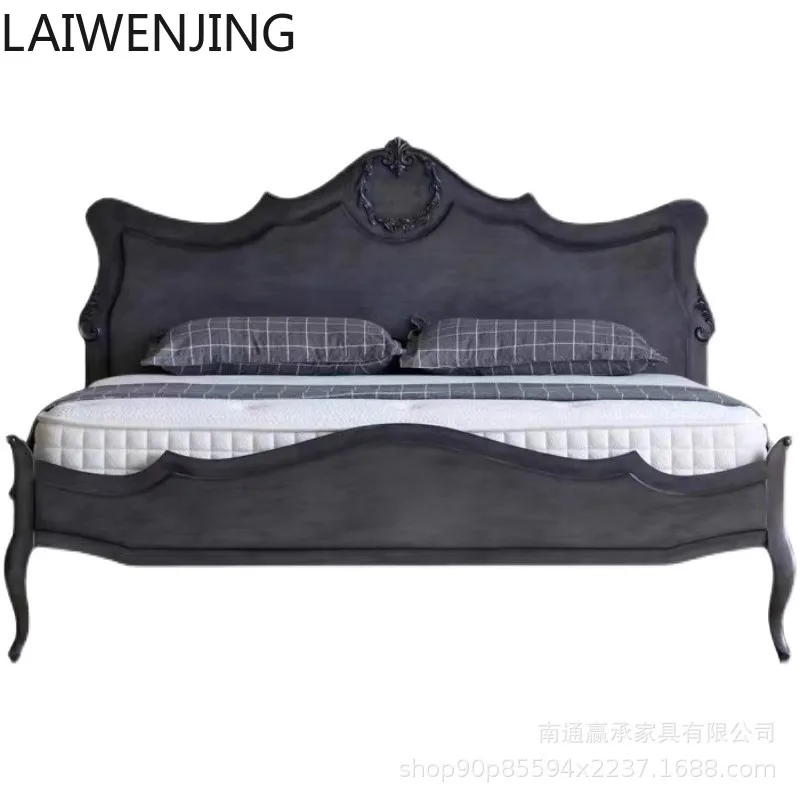 

HLZ double solid wood master bedroom double European bed homestay retro carved bed