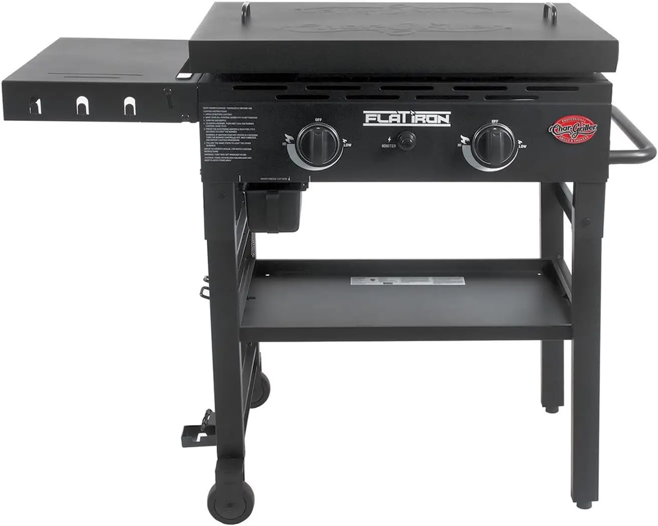 

Burner Propane Gas Flat-Top Griddle with Steel Griddle Top, Wind Guards and Removable Lid, 520 Cooking Square Inches in Black