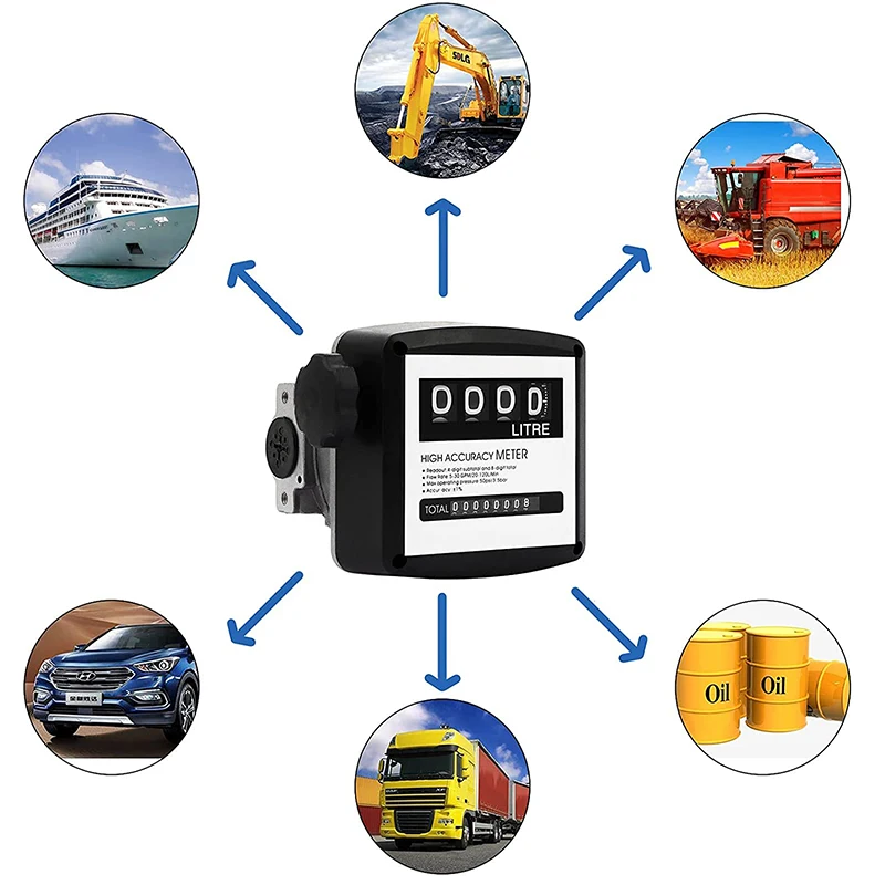 High Accuracy Fuel Flow Meter Mechanical Meter 4 Digital for Diesel Tank Transfer Pump Counter Gallon Meter Flowmeters