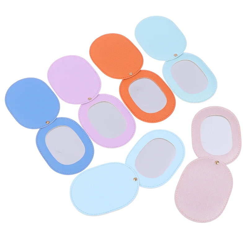 1Pcs Rotating Ultra-thin Unbreakable Cosmetic Mirror PU Leather Oval Compact Mirror Cute Mini Makeup Mirror