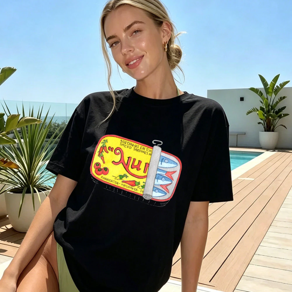 Tuna Can Design Women T-Shirt Casual Summer Short Sleeve Cotton Fashion Top For Beach Pool Party Gift
