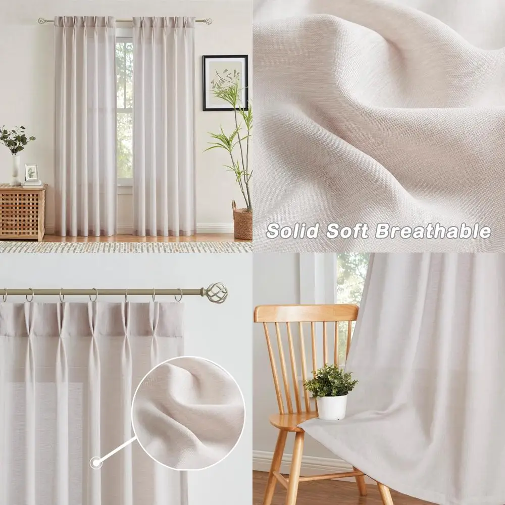 

Льняные текстурированные плиссированные шторы, 25x95 дюймов, полупрозрачные с задней выступами, фильтрация света для гостиной и стиля фермерского дома