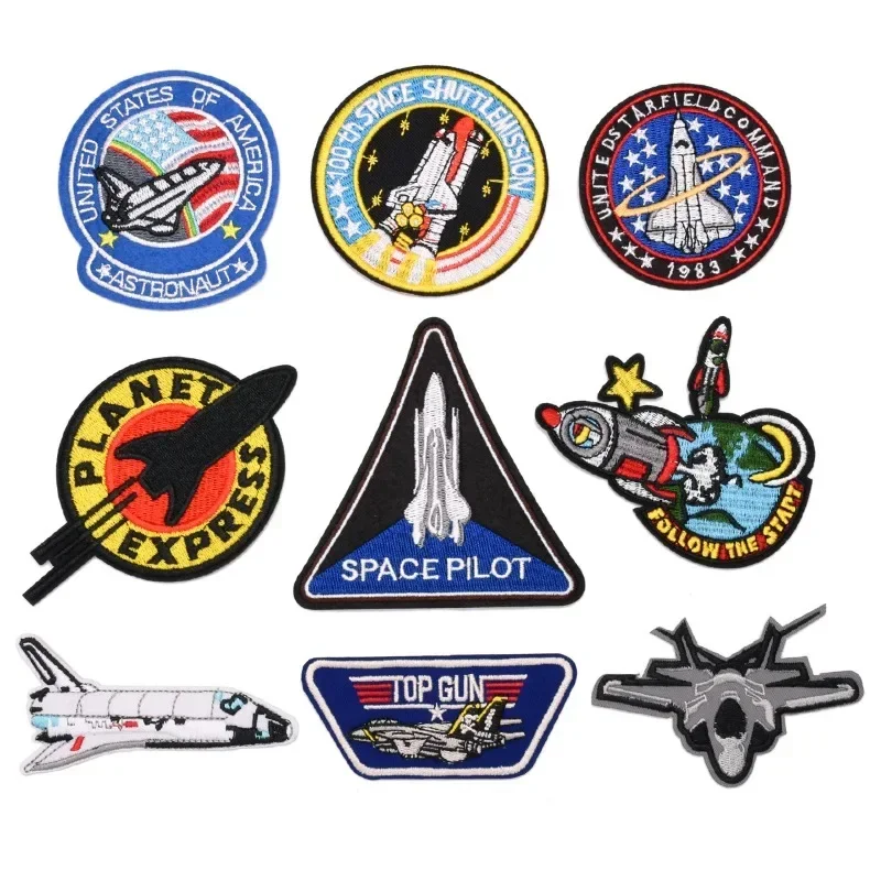 Patch Brodé de Luxe pour Décoration de Vêtements, Accessoire Artisanal, Applique à Faire Soi-Même, Explore l'Espace, Pilote, Fusée, Avion, Sac, Lot de 30 Pièces