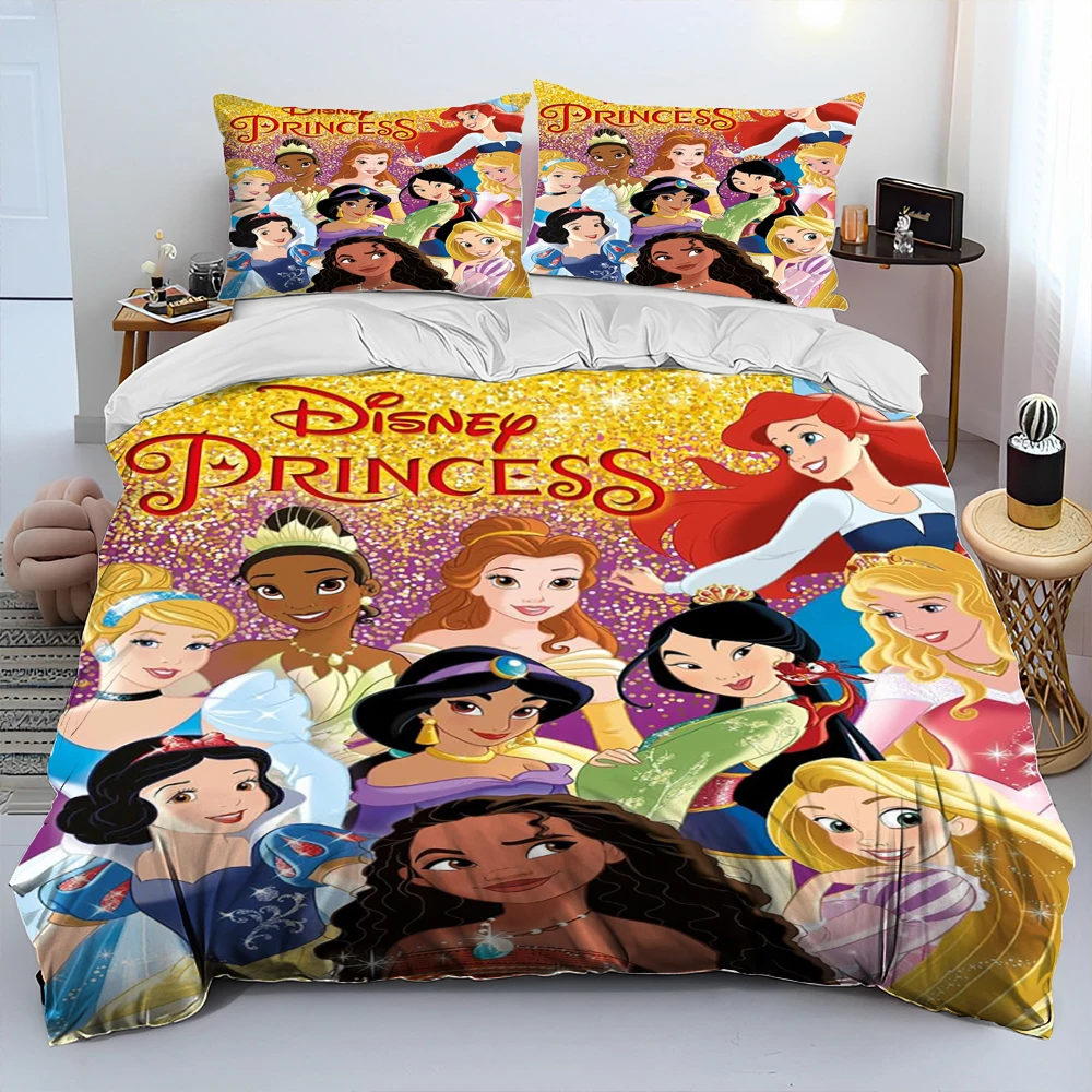 2025 New Cartoon Disney Princess Ariel Elsa Girl Bedding Set,Duvet Cover Bed Set Quilt,King Queen Size Bedding Set for Adult kid