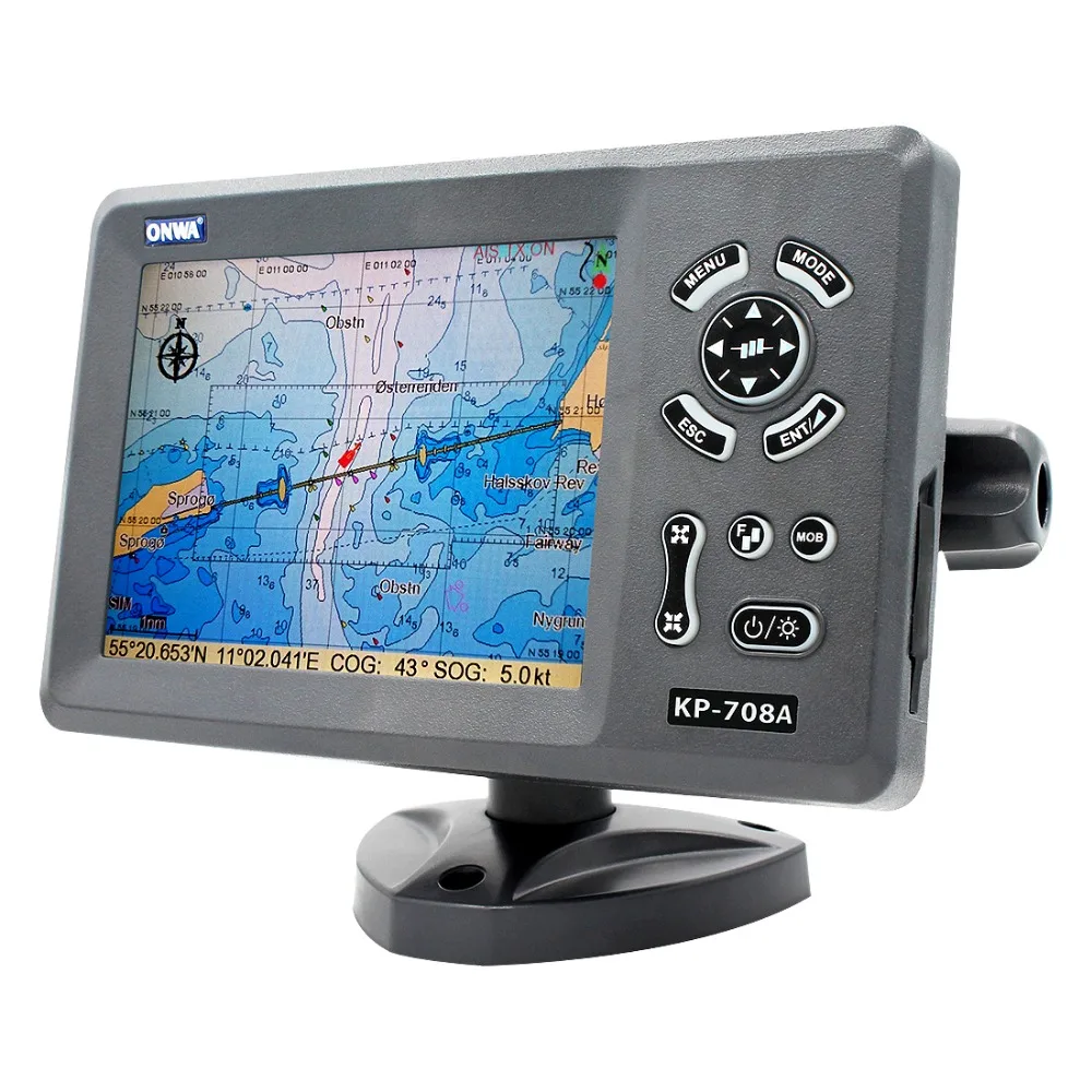 KP-708A 7-inch Color LCD GPS Chart Plotter with GPS Antenna and Built-in Class B AIS Transponder Combo Marine GPS Navigator
