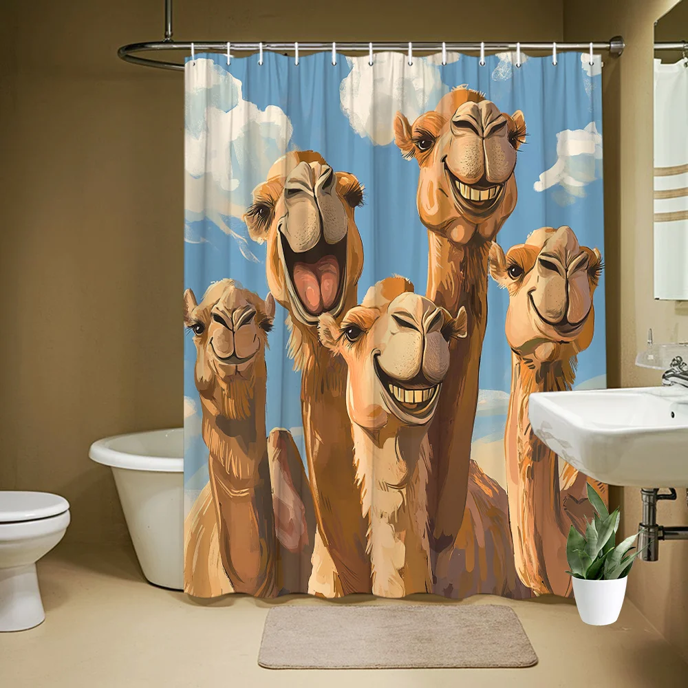 Funny Camel Group Shower Curtain Bathroom Decor Cute Desert Animals Tropical Shower Curtain for Home Bathroom