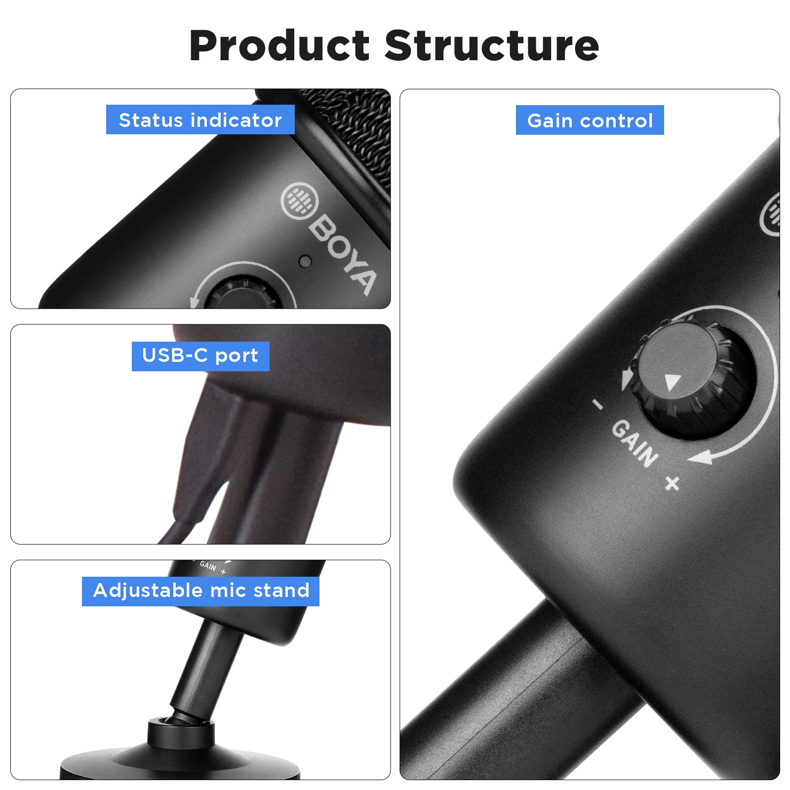 Boya-PC,Android,Mac,Windows BY-CM3用のUSBコンデンサーマイク,録音,ストリーミング,YouTube用