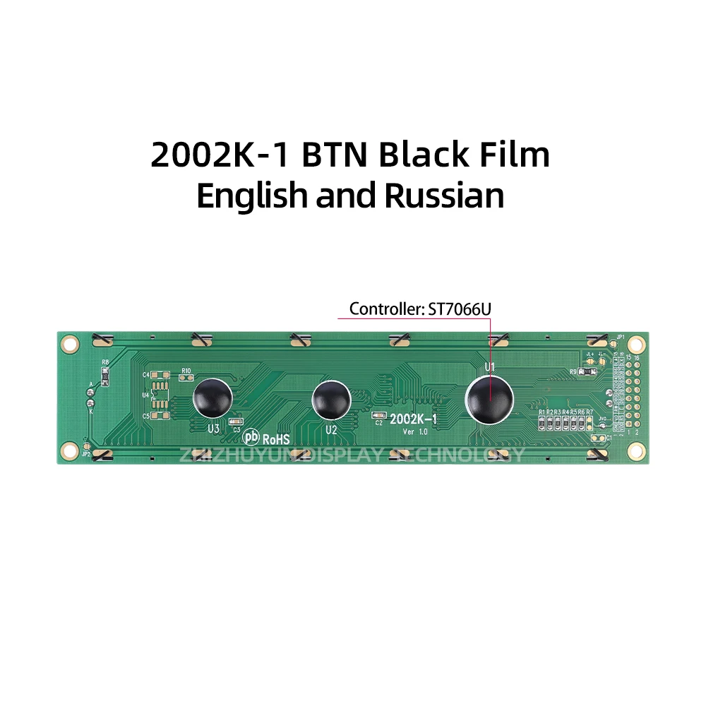 Large Screen 2002K-1 Character LCD Display Screen BTN Black Film Green Text English And Russian With LCD Backlight Built-In