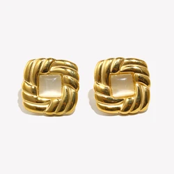 E.B.belle New Vintage Style Square Cat Eye Stone Stud Earring 18K Gold Plated Stainless Steel Fashion Women Chic Jewelry