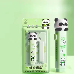 2 unids/set lindo Panda borrador de lápiz lindo Push-pull forma de bolígrafo borrador de lápiz para niños útiles escolares para estudiantes papelería bonita