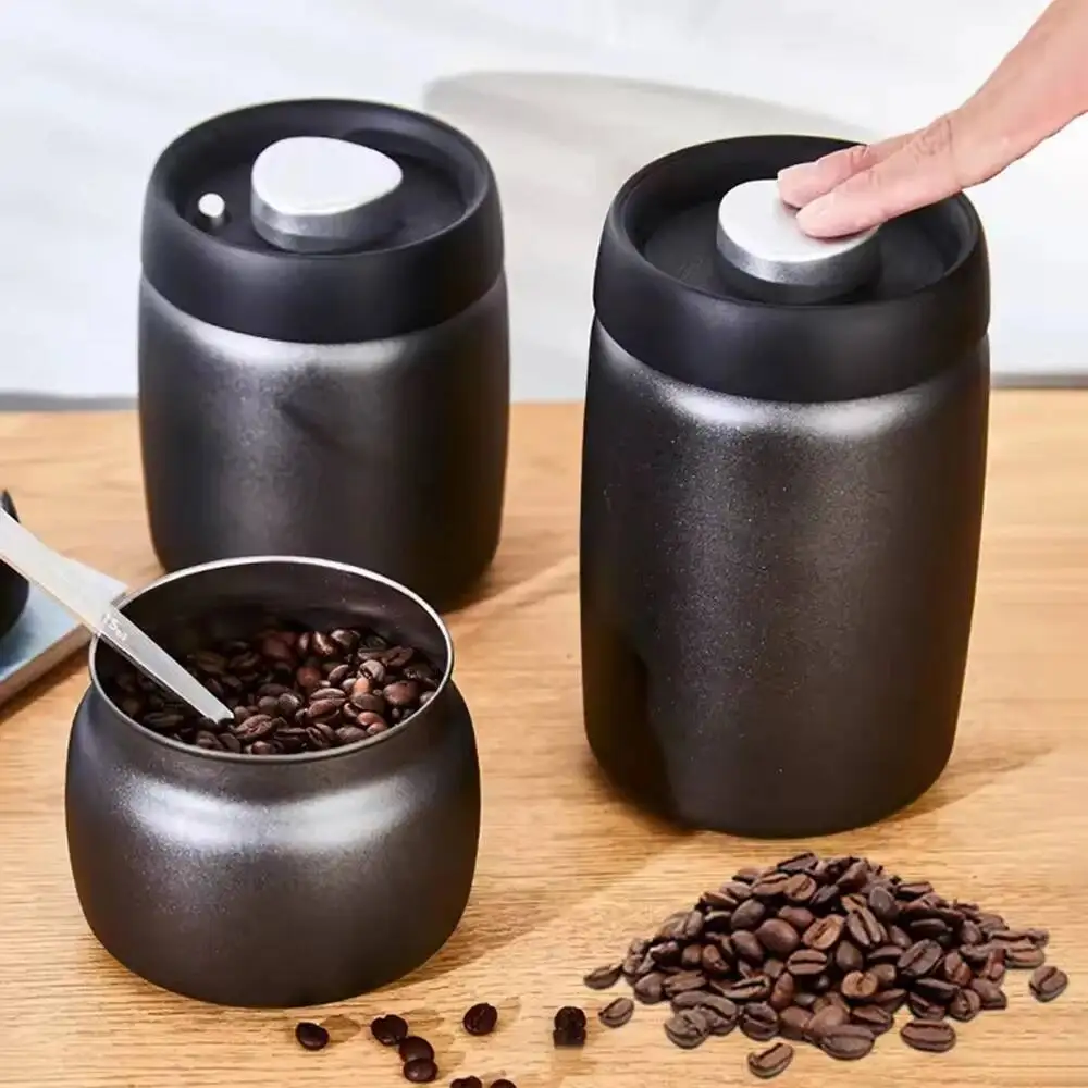 Beans Sea Jug 304 Stainless Steel Food Keep Fresh Storage Container Kitchen 1200Ml Coffee Vacuum Canister
