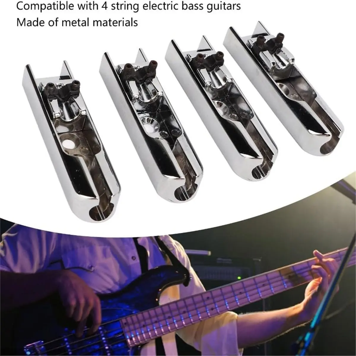 4Pcs Electric Bridge Set, Individual Metal Saddles, Adjustable Height & Intonation for 4-String Guitar