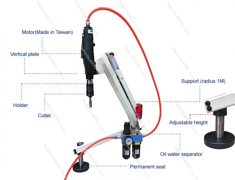 Top Quality Vertical Universal Flexible Pneumatic Tapping Machine Arm Collet M3-M12 with 6pcs Collet