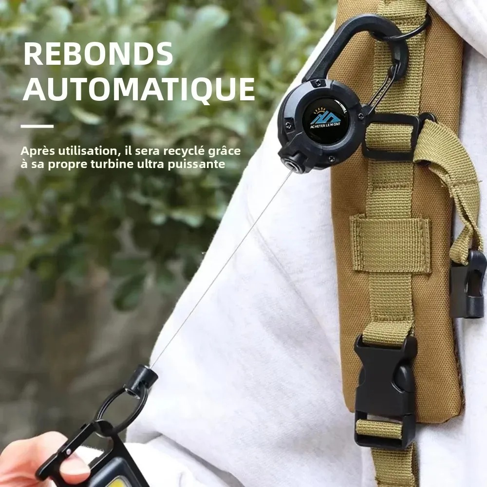 Porte-clés rétractable d'extérieur avec boucle d'alpinisme, 1 pièce, Anti-perte, antivol, métal à rebond élevé, facile à tirer pour la sécurité