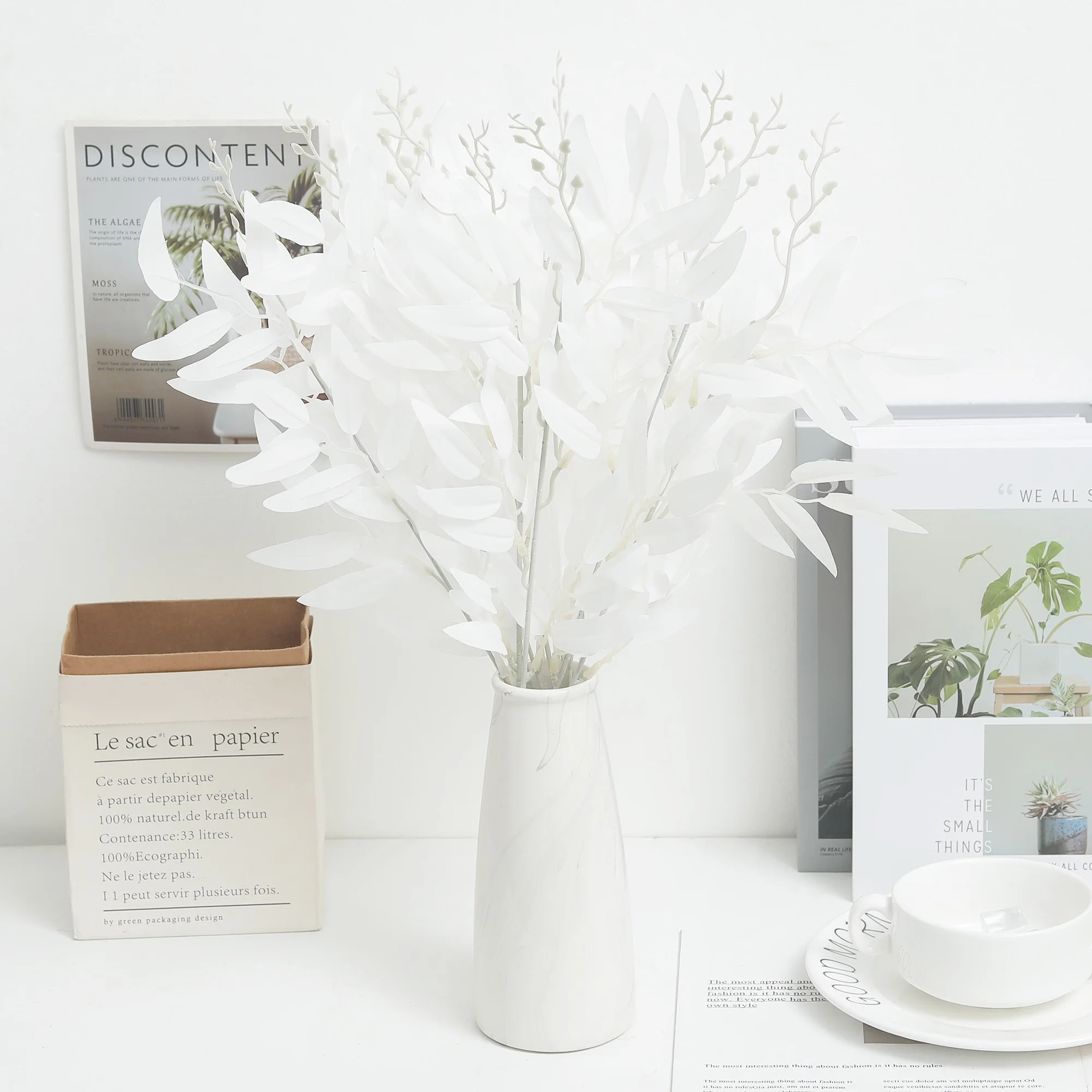 أوراق الصفصاف فروع زهرة اصطناعية باقة الحرير نباتات وهمية ديكور الزفاف يترك DIY بها بنفسك الأخضر ديكور المنزل غرفة المعيشة #4