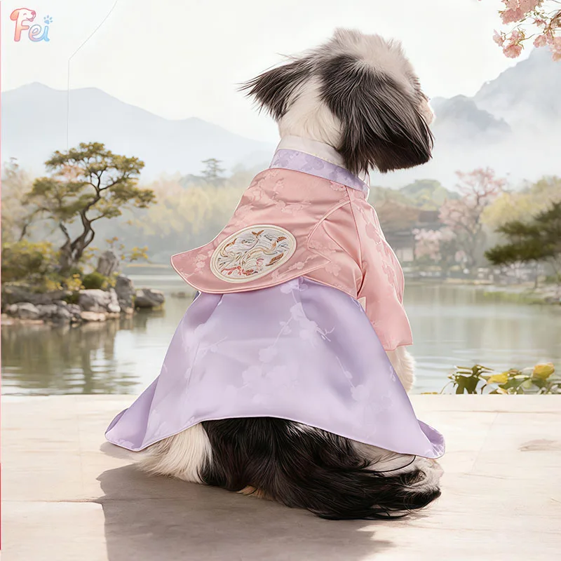 

Dog clothes Pet Hanbok Ethnic Traditional Korean Skirt Satin Classical Princess Dress Costume for dog Two legged Dog Clothes