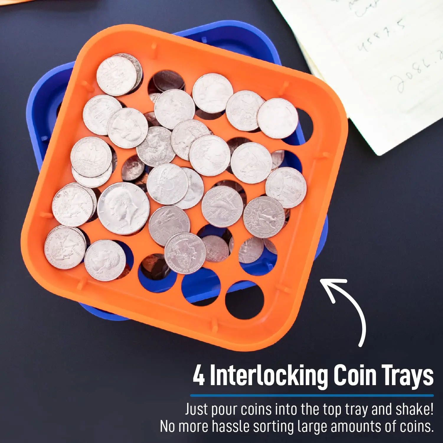 Coin Sorters Tray – 4 Color-Coded Coin Sorting Tray Bundled with 56 Assorted Flat Coin Roll Wrappers for US Coin