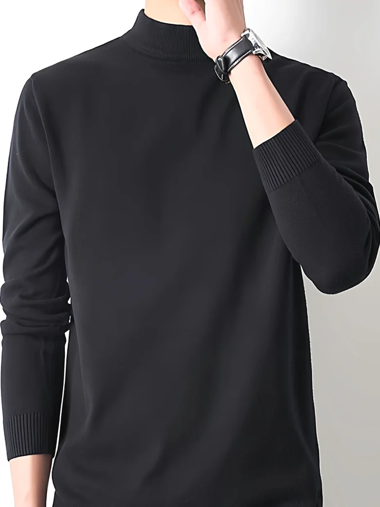

Men's Soft Long Sve Knitted Sweater f High Collar Wool Core Yarn Slim Fit mid Ne Base Layer irt Thin Casual Wear