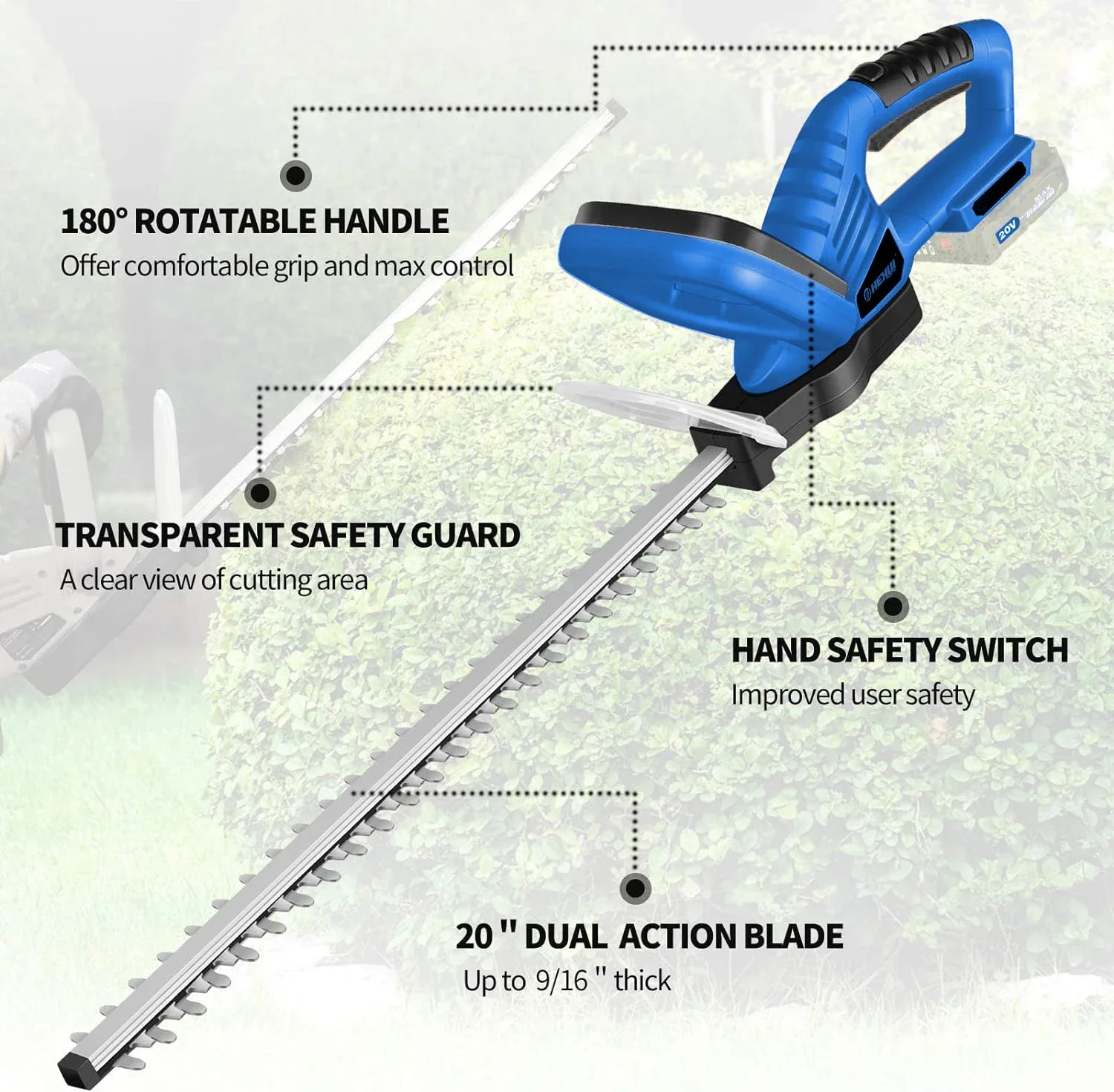 Hehui 20V Handheld Hedge Trimmer Garden Pruning Machine Electric Pruning Saw Pruning Shears Hedge Trimmer Garden Tools