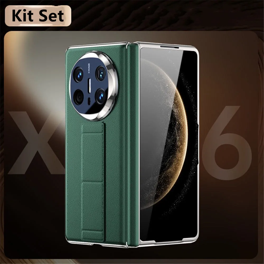 화웨이 메이트 X5 X6 마그네틱 손목 밴드 홀더 커버에 대한 프리미엄 천연 쇠가죽 채찍으로 치다 가죽 유리 필름 케이스