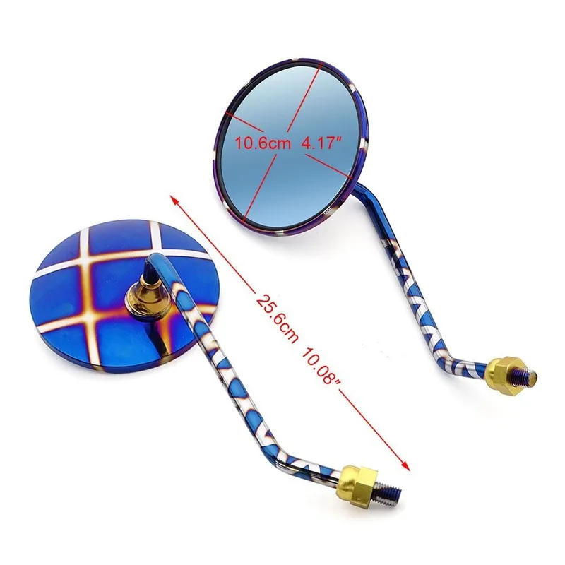Universal 10mm Blue Colorful Retro Grid Texture Motorcycle Rearview Mirror Mount Thread Wide Vision Side Mirror Replacement