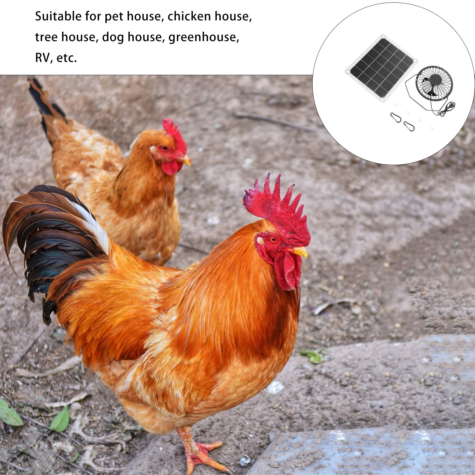 

1Set Solar Panel Fan Solar Powered Fan for Pet House Chicken House Greenhouse Cooling Breeding Ventilator with USB Charging