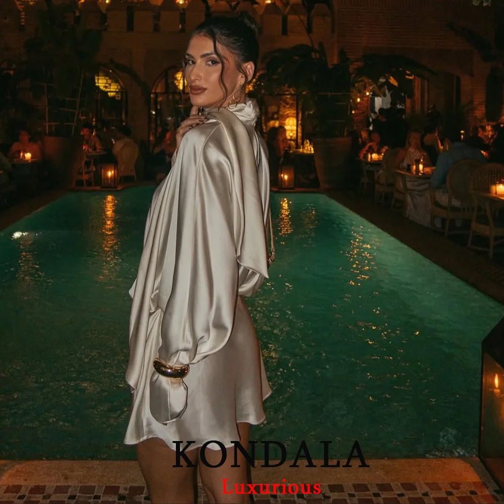 KONDALA elegante vestido de fiesta de satén Beige para mujer, minivestido holgado de manga larga con pajarita, moda 2025, vestido de noche para discoteca para mujer