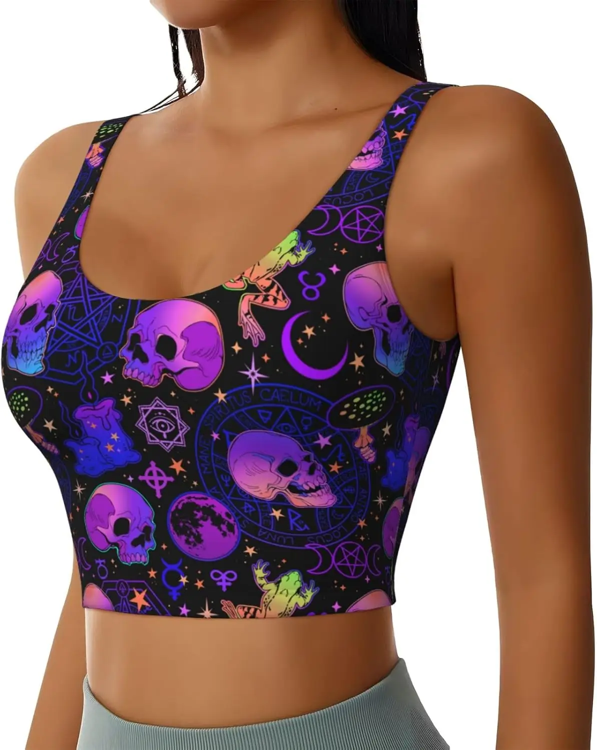 Женский спортивный бюстгальтер с фиолетовым черепом для девочек, укороченные топы на бретелях для тренировок, мягкий бюстгальтер для йоги, повседневные топы