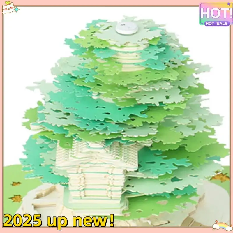 

3D Notepad Desk Calendar With Lights, 2024 Calendar Sakura Tree 3D Notepad Artopad Engraving