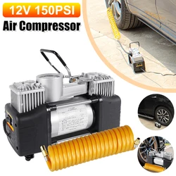 12V 150PSI Car Tire Pump Dual Cylinder Auto Inflatable Pump Heavy Duty Portable Metal Air Compressor Electric Car Tyre Inflator