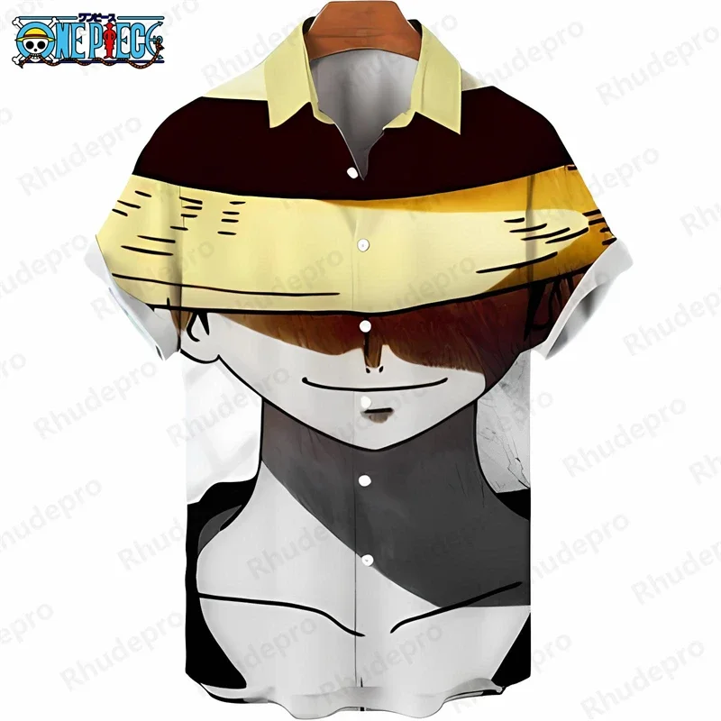 Men's Stylish One Piece Hawaiian Shirt Summer Cartoon Character Print Short Sleeve Casual Anime Kids Clothes Beach Holiday Shirt