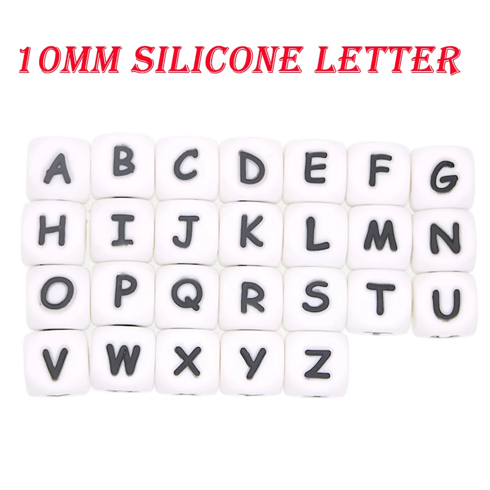 Großhandel 10mm 50pcs Alphabet Silikon Buchstaben Perlen für die Herstellung von personal isierten Schnuller Kette Zubehör Babys pielzeug