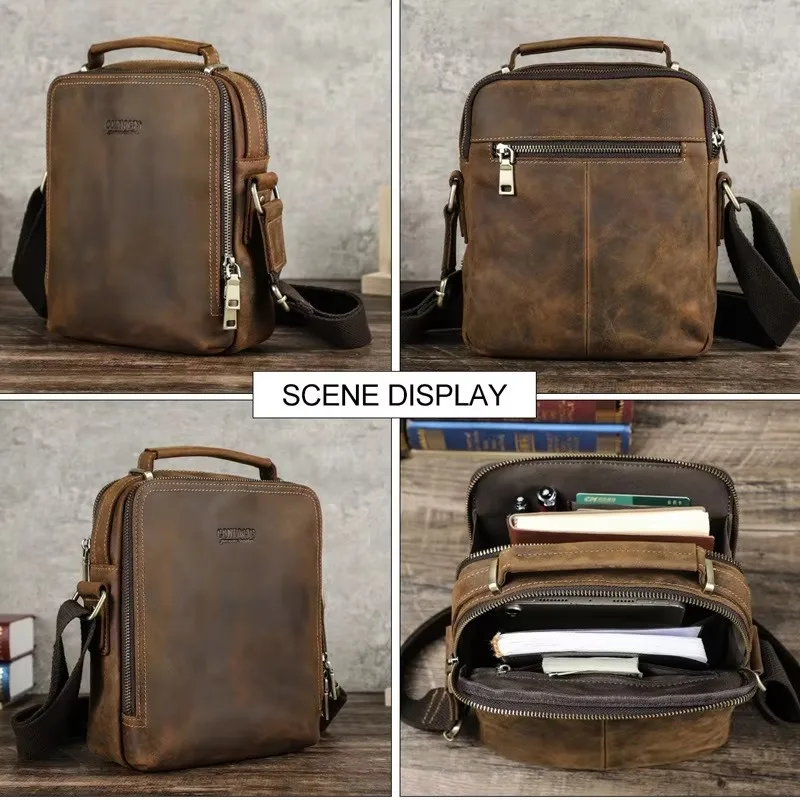 Vintage horsehide men's dual-purpose cross-body handbag Casual leather bag Leather Tote Travel shoulder bag for men