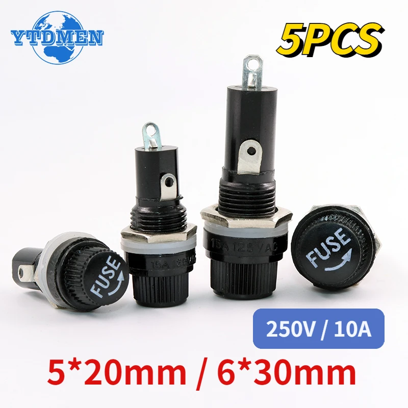 5PCS Fuse Holders 5x20mm 6x30mm Black Insurance Tube Socket Fuse Holder  for 5*20mm 6*30mm Insurance Panel