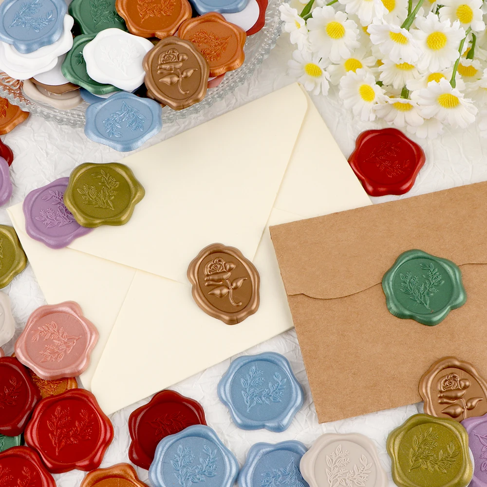 20pcs Eucalyptus Wedding Invitation Envelope Seal Stickers, 10 colors Wax Seal Stickers Self-Adhesive Olive Stickers