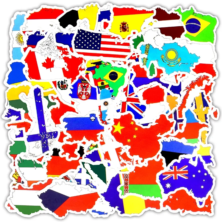 50 PCS National Flags Sticker Toy Travel Countries Map Waterproof Stickers to DIY Laptop Suitcase Motorcycle Skateboard Stickers