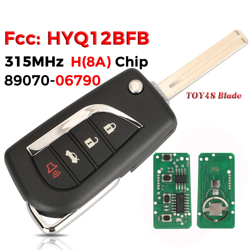 Jingyuqin 89070-06790 dla Toyota Camry 2018 zdalny kluczyk 315MHz H Chip 4 zamiennik z przyciskami TOY48 Blade FCC: HYQ12BFB