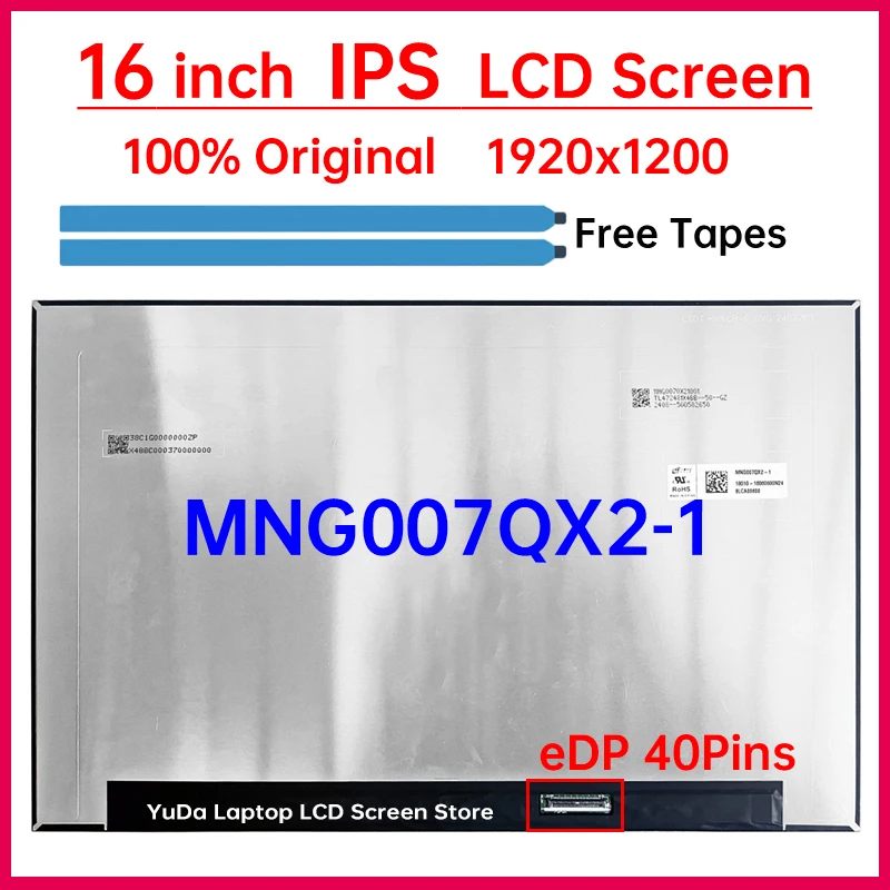

16-дюймовый ЖК-экран для ноутбука MNG007QX2-1, сменная матричная панель дисплея WUXGA 1920x1200 eDP, 40 контактов, без сенсорного экрана