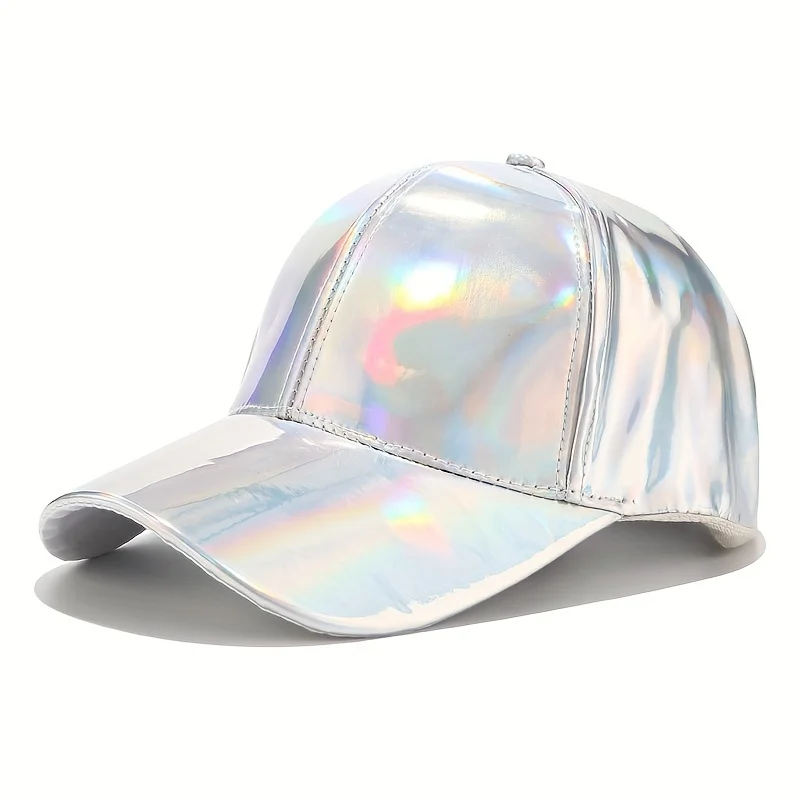 Vibrant Faux Leather Baseball Cap - Lightweight, Adjustable, Hand Washable, Colorful Gradient Design with Metallic Finish, Casua