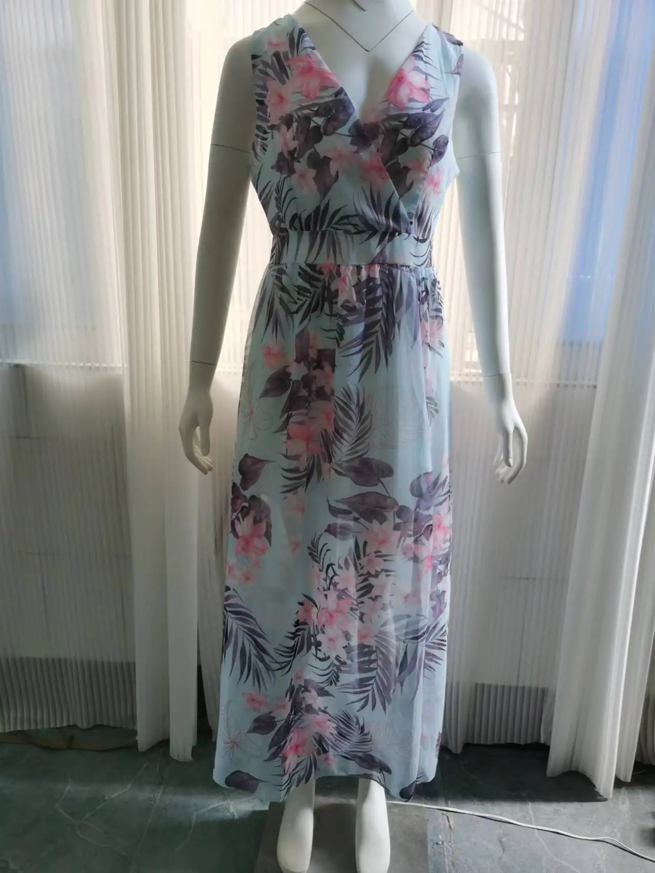 Summer Fashion Women Sexy V-neck Knit Mid- Calf Dress Long Print Dresses Silm Fit Floral Shirt Coquette Casual Y2k Clothes