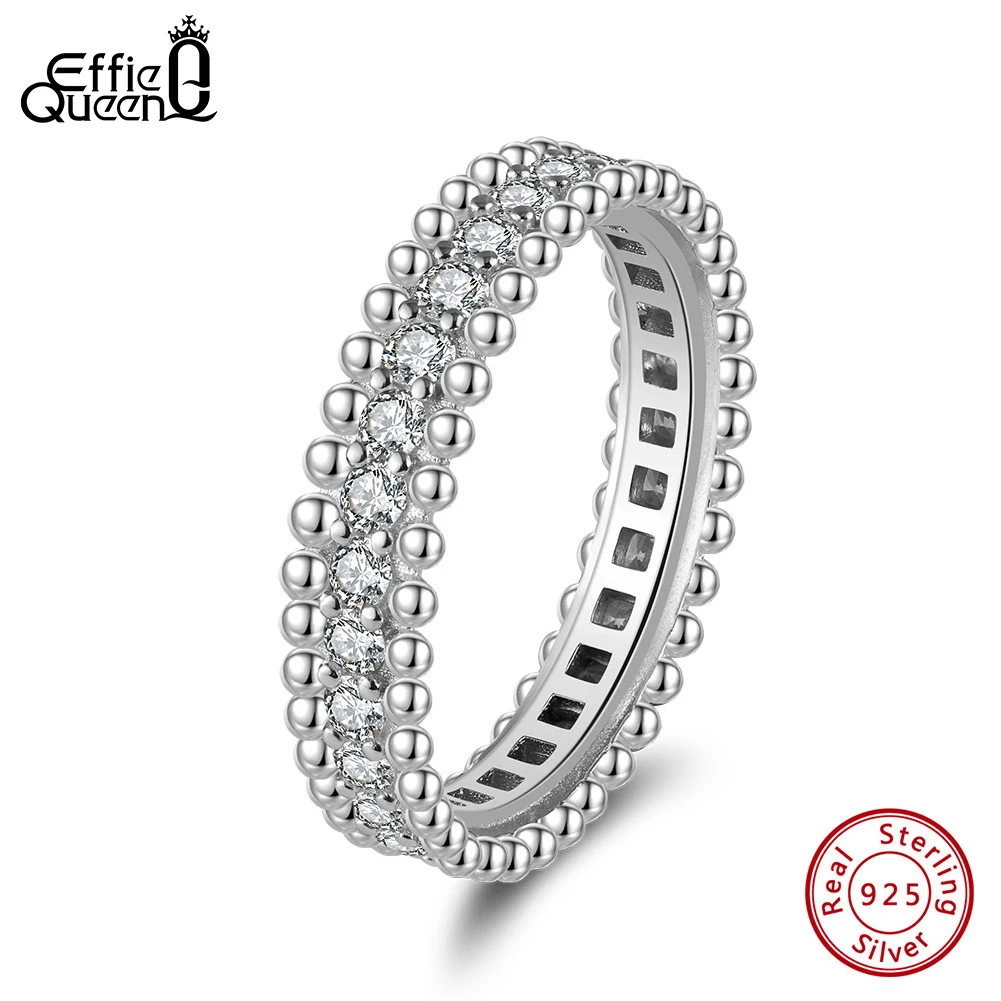 Effie Queen 925 Sterling Silver Eternity Rings AAAA Sparkling Round Cubic Zirconia Size 6/7/8/9 Full Paved Design Present LZR33