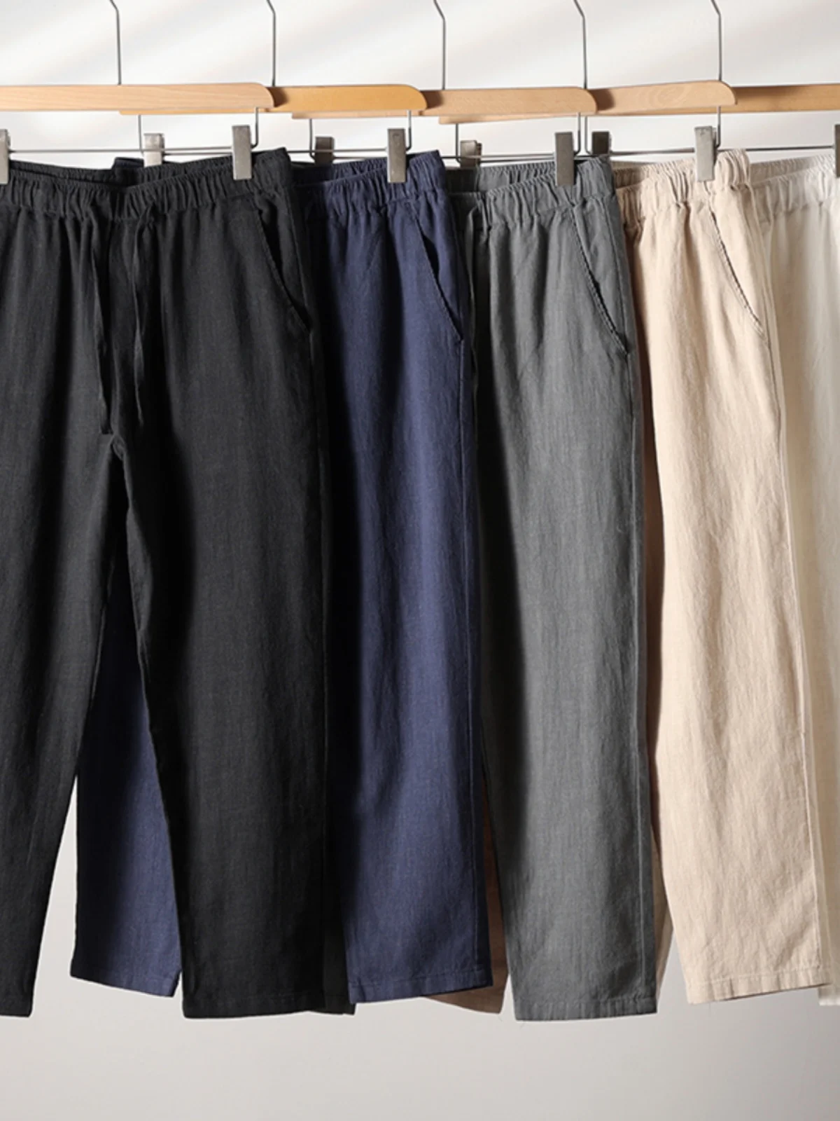 

Natural Flax Fabric Loose Fit Summer Casual Pants Men's Breathable Long Trousers Trendy Japanese Style Straight Leg Jeans