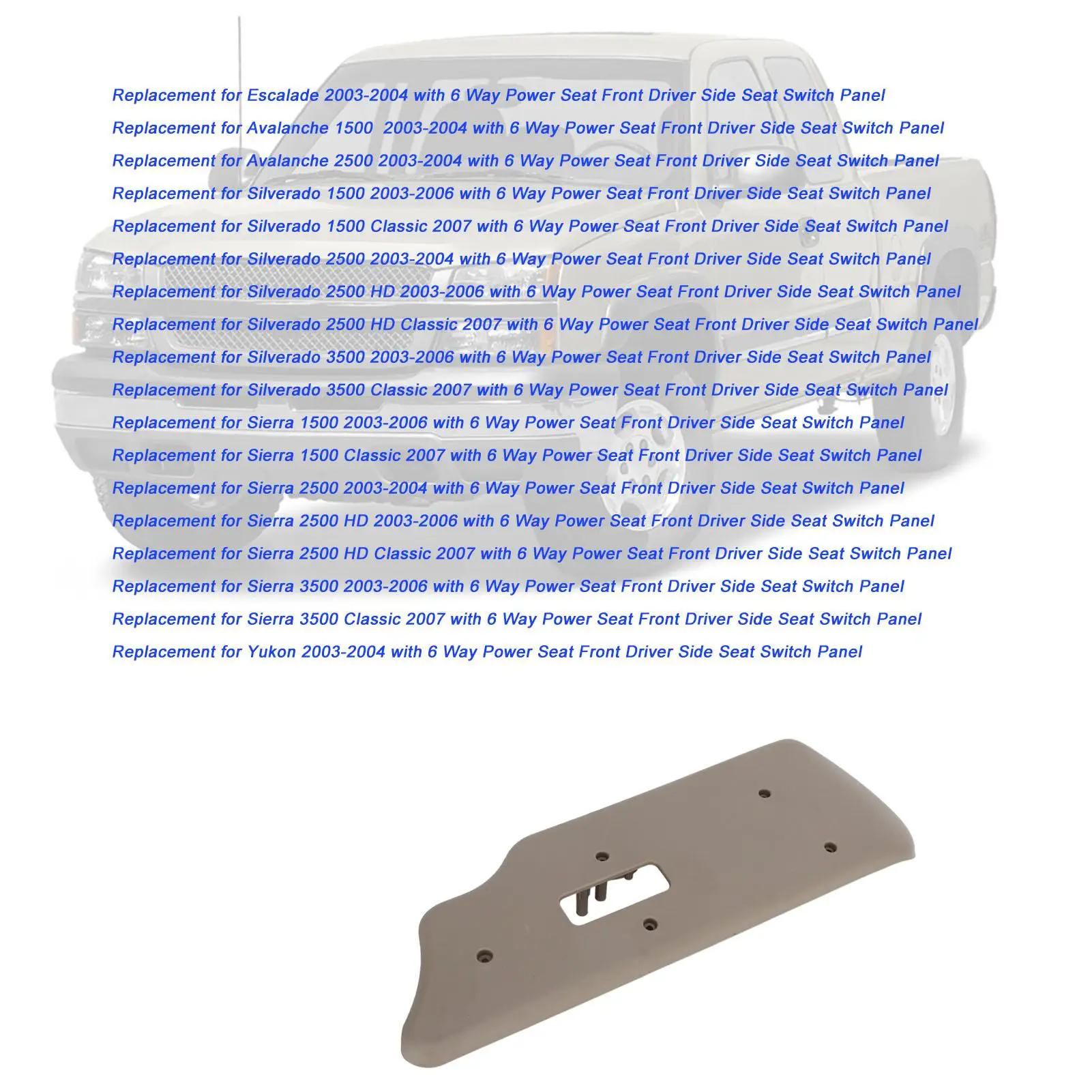 자동차 시트 스위치 패널 88941674 Silverado 1500 2500 3500 Avalanche 1500 2500 교체