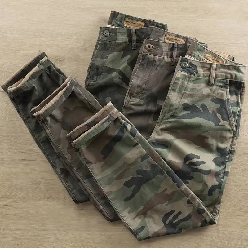 Men's Camouflage Work Trousers Spring Autumn Winter Wear-Resistant Straight Leg Electrician Pants Multi-Pocket Utility Pants