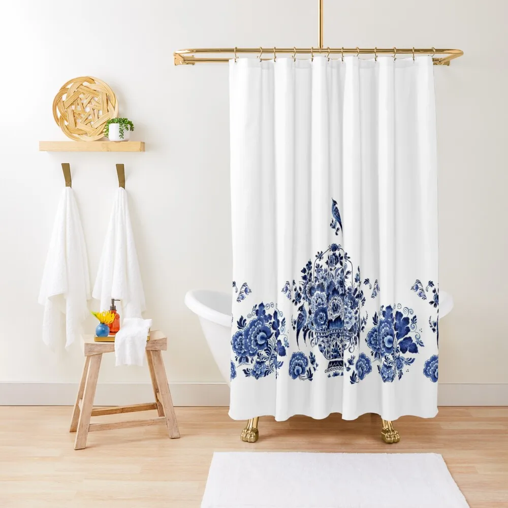 

Blue Pottery Pattern Shower Curtain Luxury Bathroom Window Waterproof Fabric Shower Curtain