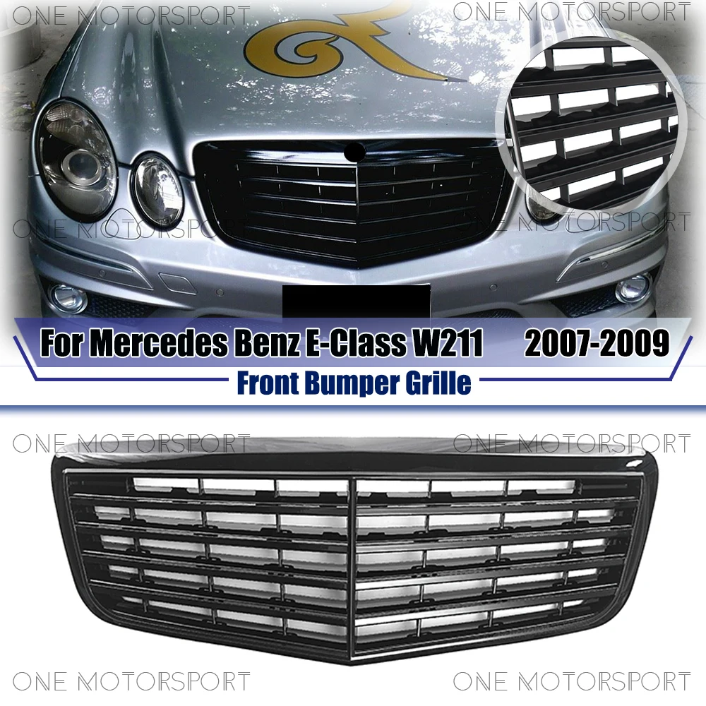 

Для Mercedes Benz E-Class W211 2007-09 E280 E320 E350 E500 E550 AMG Style Передняя решетка Глянцевая черная гоночная решетка Решетка бампера