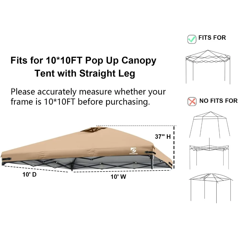 10x10 tutup atas pengganti kanopi Pop Up dengan ventilasi udara untuk tenda kanopi kaki lurus, tahan Air untuk teras taman luar ruangan