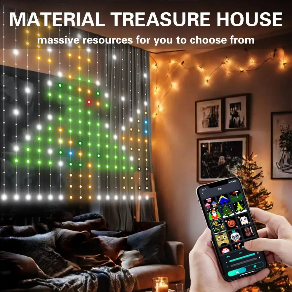 アプリで操作できる、音楽に合わせて点灯するフェアリーライト。ip67防水規格、ledカーテンライト、usb電源、256個のled、スマートライト、寝室の装飾に。